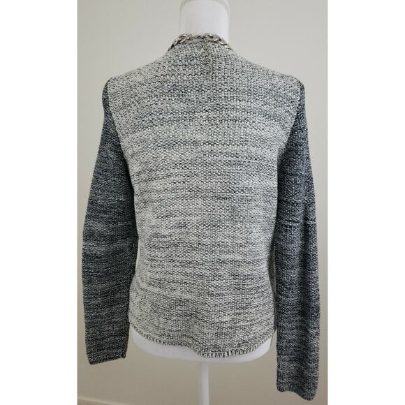 Talbots ~Woman M~ White/Black, Silver Strips Cardigan Sweater Knit Zip-Up Jacket - Picture 10 of 12